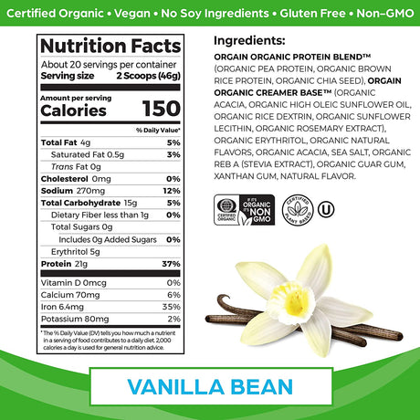 Orgain Organic Vegan Protein Powder, Chocolate Peanut Butter (21G Protein) and Vanilla Bean (21G Protein) - Plant Based, Gluten Free, Non-Gmo - 4.06 Lbs Total