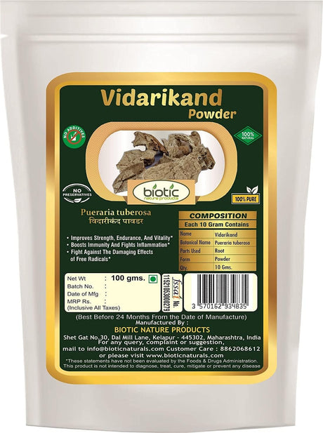 Biotic Vidarikand Powder/Vidharikand Churna - 100 Gm