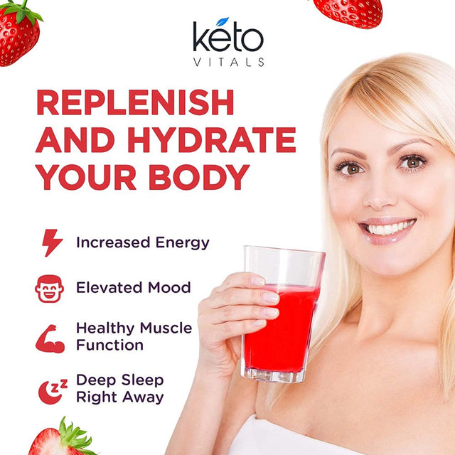 Keto Vitals Keto Electrolytes Powder with Antioxidants for Hydration, Sleep, Energy, Muscle Function Strawberry 10 Oz