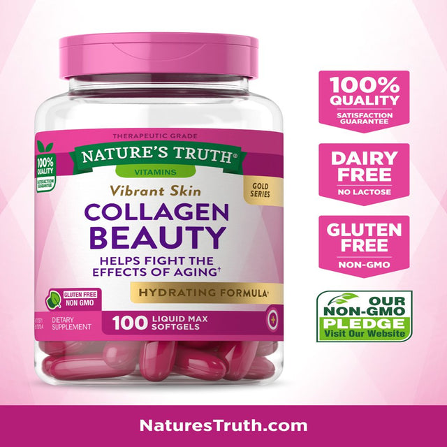 Collagen Beauty Supplement | 100 Liquid Max Softgels | Non-Gmo & Gluten Free Pills | Hydrating Formula | by Natures Truth