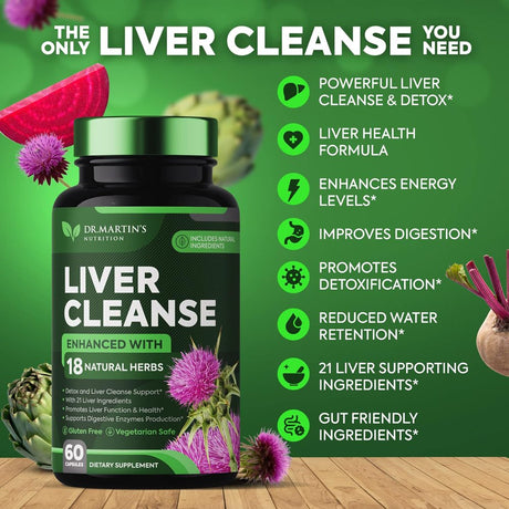 Liver Cleanse Detox & Support Supplement | 21 Natural Herbs for Your Liver | Advanced Formula for Enhanced Liver Health | Contains Milk Thistle Extract, Artichoke, Dandelion & More