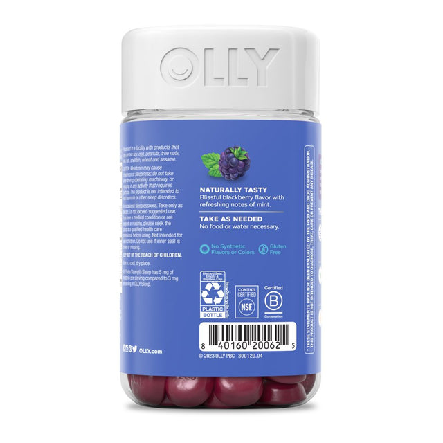 OLLY Extra Strength Sleep Gummy Supplement, 5Mg Melatonin, L Theanine, Blackberry, 70 Ct