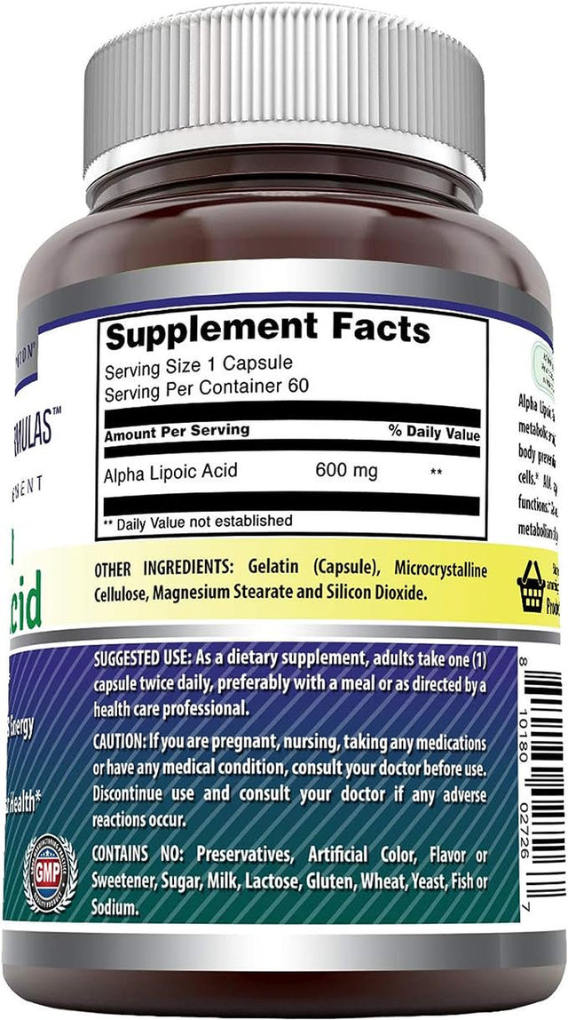 Amazing Formulas Alpha Lipoic Acid 600Mg 60 Capsules Supplement | Non-Gmo | Gluten Free | Made in USA