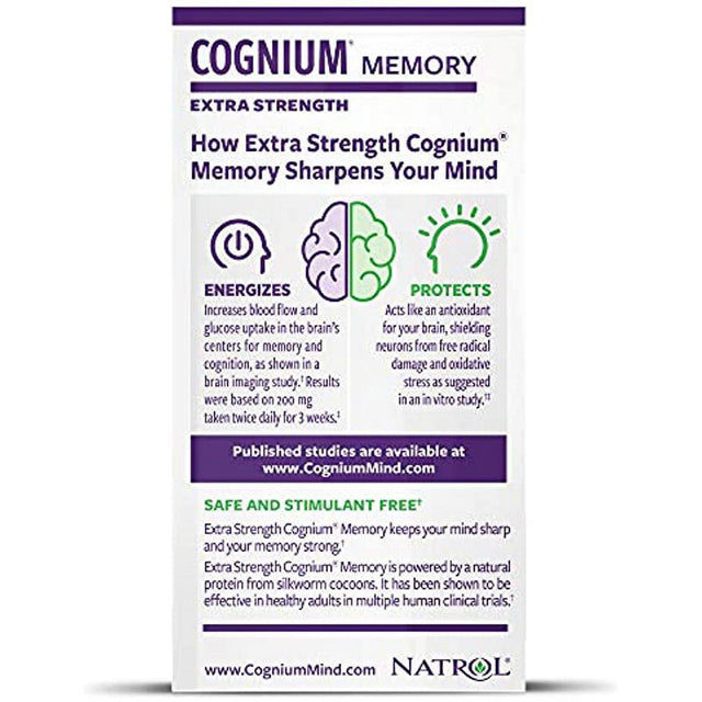 Natrol Cognium Extra Strength Tablets, Brain Health, Keeps Memory Strong, #1 Clinically Studied, Shown to Improve Memory and Recall, Enhances Mental Agility, Safe and Stimulant Free, 200Mg, 60 Count