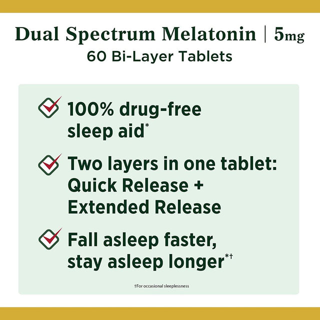 Nature'S Bounty Dual Spectrum Melatonin Sleep Faster & Longer 5 Mg, 60 Ct