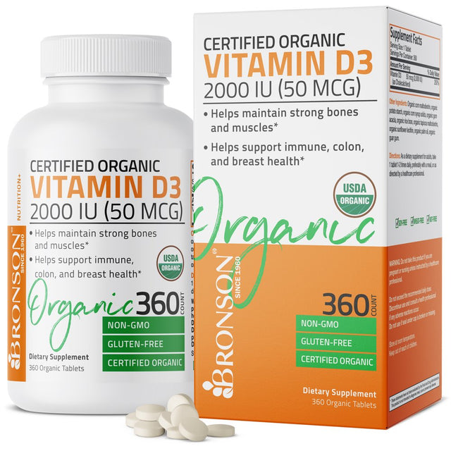 Bronson Vitamin D3 2000 IU Bone Health and Immune Support, USDA Certified Organic, Non-Gmo Gluten Free, 360 Tablets