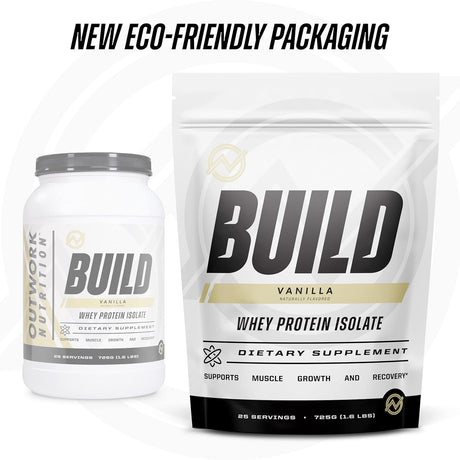 Outwork Nutrition Build Whey Protein Isolate - Perfect for Workout Recovery and Muscle Growth - Increase Protein Intake - Low Lactose, Gluten-Free, Energy Snack - 1.8Lbs Delicious Vanilla Flavor