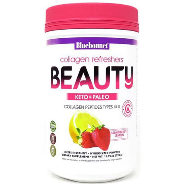 Bluebonnet Collagen Refreshers Beauty Hydrolzyed Powder Strawberry Lemon 11.29 Oz Powder