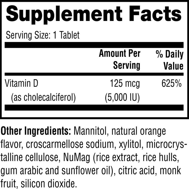 Twinlab Mega D3 Dots - Vitamin D Tablets for Bone Strength, Heart Health, Joint Health, Immune Support - Pure Vitamin D3 5000 IU Sublingual, Orange Flavor, 100 Quick-Dissolve Tablets (Pack of 2)