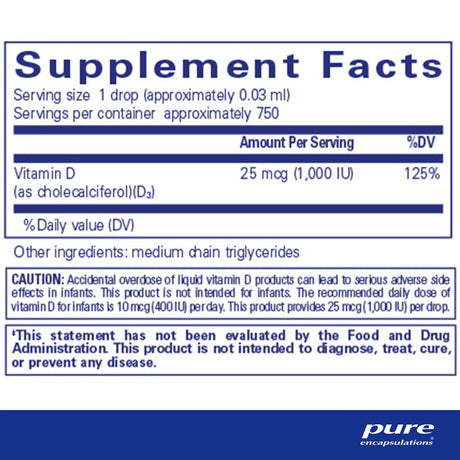 Pure Encapsulations Vitamin D3 Liquid | Supplement to Support Bone, Breast, Prostate, Cardiovascular, Colon, and Immune Health* | 0.75 Fl. Oz.