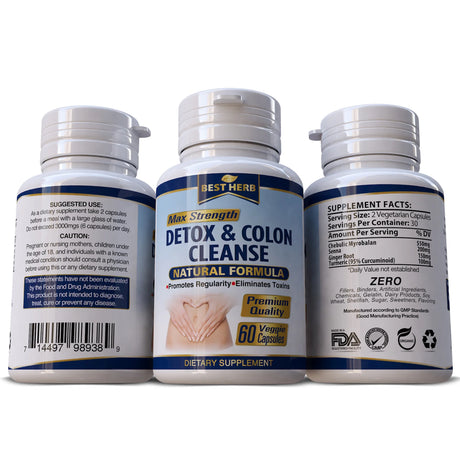 Colon Detox plus Cleanse MAX Strength - Helps Digestive Health Weight Loss - 60 Pills