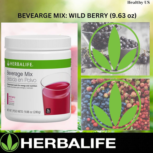 HERBALIFE Beverage Mix: Wild Berry 9.88 Oz.(280G) Protein-Based Snack for Energy and Nutrition, Helps Satisfy Hunger Cravings between Meals, 0 Sugar, Naturally Flavored