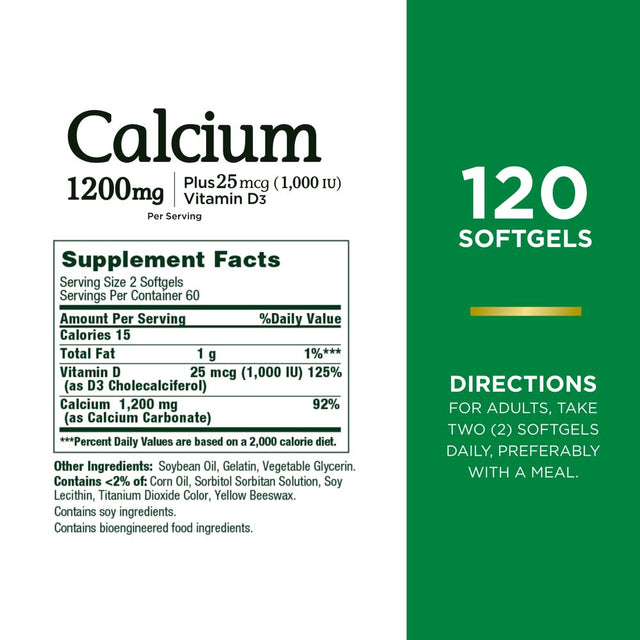 Nature'S Bounty Calcium + Vitamin D3, Supports Bone Health, 1200 Mg, Softgels, 120 Ct