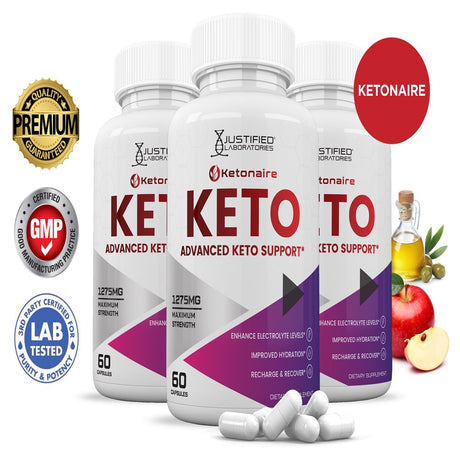 (3 Pack) Ketonaire Keto ACV Pills 1275Mg Alternative to Gummies Dietary Supplement 180 Capsules