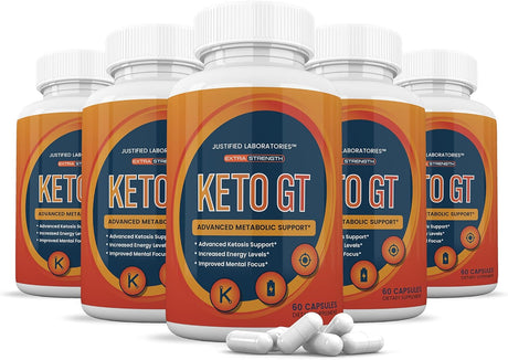 (5 Pack) Keto GT Advanced Includes Apple Cider Vinegar Gobhb Exogenous Ketones Keto Pills Supplement Premium Ketosis Support for Men Women 300 Capsules