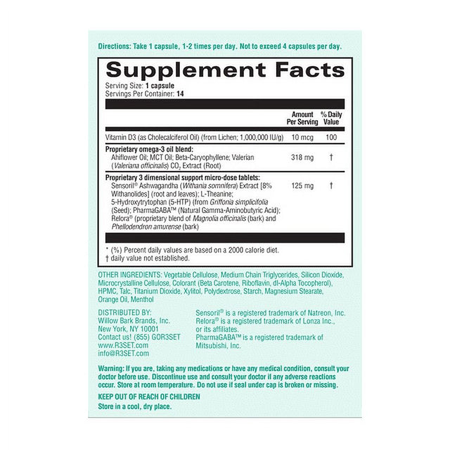 R3SET Calm | Natural Stress Relief & Anxiety Supplement | Herbal Immunity Support | Ashwagandha, L-Theanine, Vitamin D3, Valerian, Ahiflower, GABA, 5-HTP | Caffeine-Free | 14 Vegan Capsules
