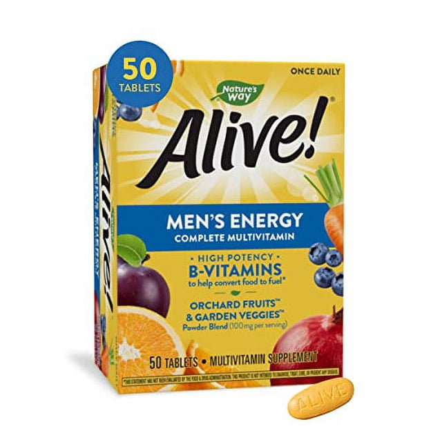 Nature'S Way Alive! Men’S Energy Multivitamin Supports Healthy Aging* Supports Cellular Energy* B-Vitamins Gluten-Free 50 Tablets