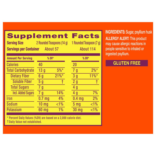 Metamucil Psyllium Fiber Supplement Powder, Sugar, No Flavor 114 Tbsp