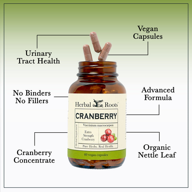 Cranberry Pills with Organic Nettle by Herbal Roots | Urinary Tract Health | One Size, Natural