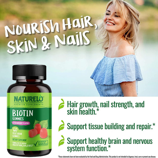 NATURELO Biotin Gummies - Supports Healthy Hair, Skin & Nails - High Potency 2500 Mcg - Non GMO, Gluten Free - 60 Gummies