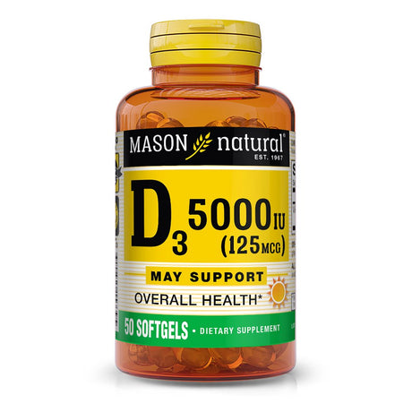 Mason Natural Vitamin D3 125 Mcg (5000 IU) - Supports Overall Health, Strengthens Bones and Muscles, from Fish Liver Oil, 50 Softgels