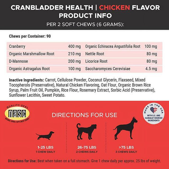 Pet Honesty Dog, Bladder Health Support Cranberry Supplement W Probiotics, Bacon Flavor, 90 Count Soft Chews