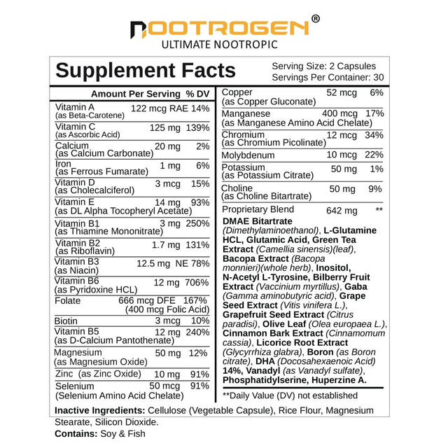 Nootrogen Natural Nootropic Brain Support Supplement - 60 Capsules