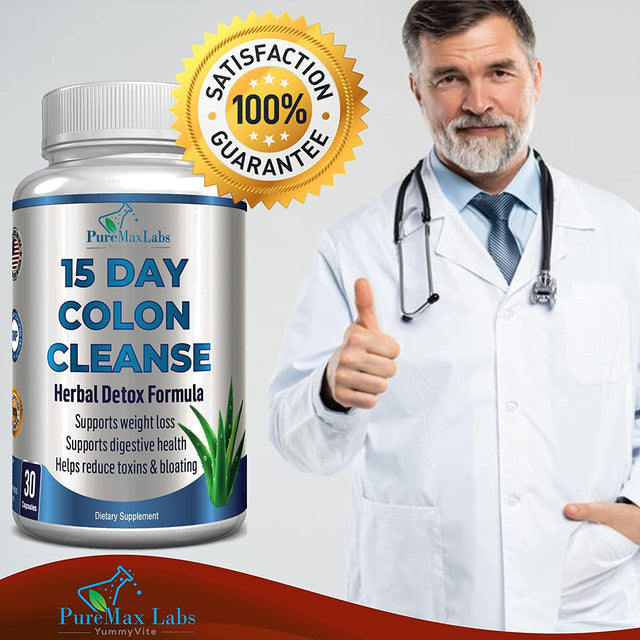 15 Day Colon Cleanse and Detox, Herbal Detox Formula, Supports Weight Loss, Constipation Relief - Boosts Energy. Flush Toxins, Natural Safe Colon Cleanser for Men and Women - 30 Capsules