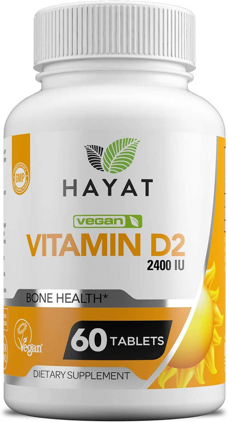 Hayat Vitamins Vegan Natural Vitamin D 2400 IU, D2, Certified Halal, 60 Tablets