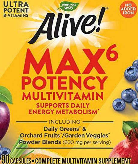 Natureâ€™S Way Alive! Max6 Potency Multivitamin, Whole Body Nutrition, High Potency B-Vitamins, 90 Capsules