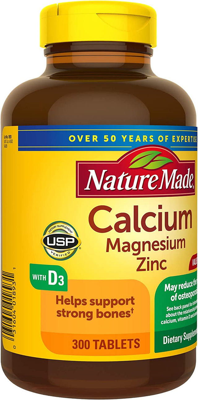 Nature Made Calcium Magnesium Zinc with Vitamin D3, Dietary Supplement for Bone Support, 300 Tablets