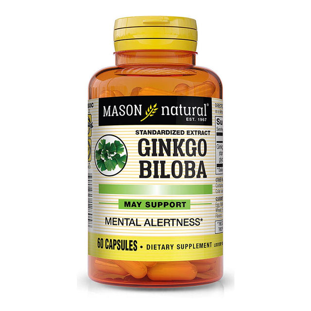 Mason Natural Ginkgo Biloba: Boost Alertness, Brain Function. Herbal Supplement, 60 Capsules