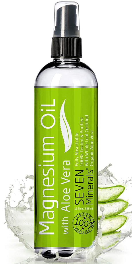 Magnesium Oil Spray with Aloe Vera = Less Itching, More Relief for Sensitive Skin - Made in the USA by Seven Minerals