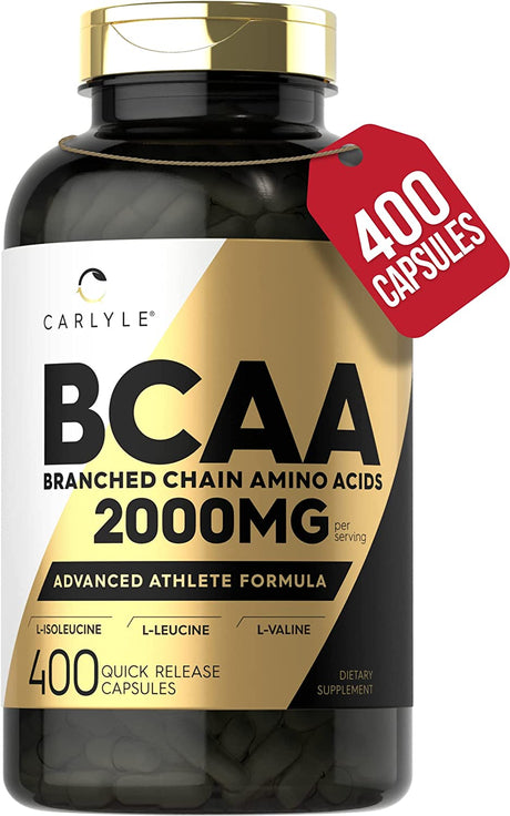 Carlyle BCAA Amino Acids Capsules | 2000Mg | 400 BCAA Capsules | Non-Gmo, Gluten Free Branch Chain Amino Acids Supplements