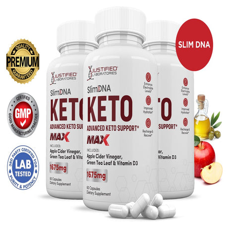 (3 Pack) Slim DNA Keto ACV MAX Pills 1675Mg Alternative to Gummies Dietary Supplement 180 Capsules