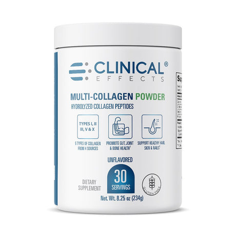 Clinical Effects Multi-Collagen Powder - Collagen Dietary Supplement - 8Oz - 30 Servings - 5 Types of Quality-Sourced Multi-Collagen to Support Joint, Bone, Skin and Nail Health - Fast Absorption