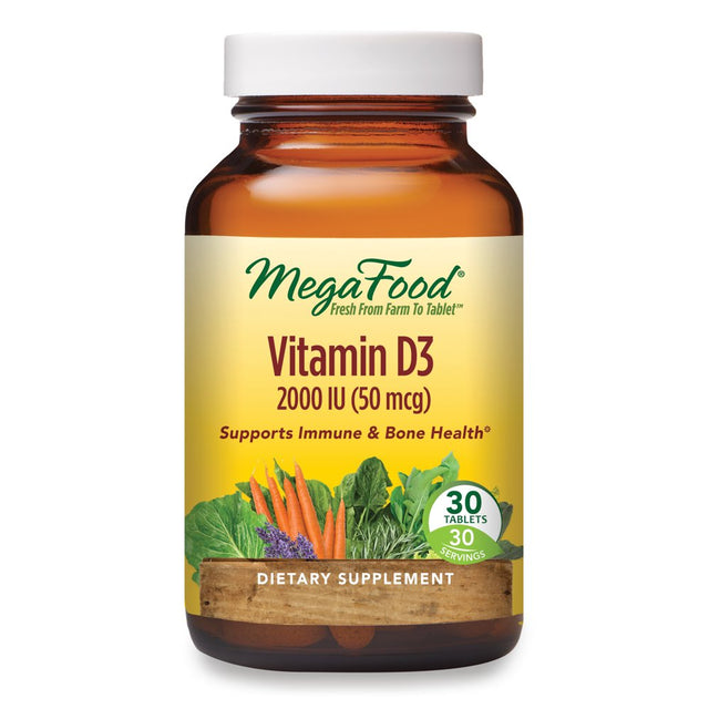 Megafood, Vitamin D3 2000 IU, Immune and Bone Health Support, Vitamin and Dietary Supplement, Gluten Free, Vegetarian, 30 Tablets (30 Servings)