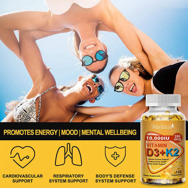 Vitamin K2 (MK7) with D3 10,000 IU Supplement, Bioperine Capsules, Immune Health 120 Capsule