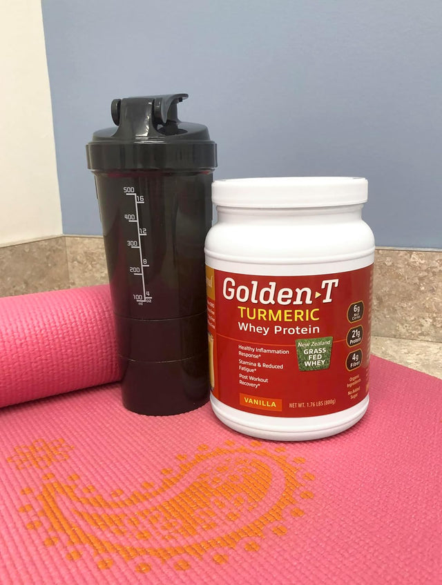 Golden-T Whey Protein, Vanilla - 1.76 Lbs (800G), Post Work Out, Grass Fed Whey, Turmeric, Ashwagandha & Shilajit