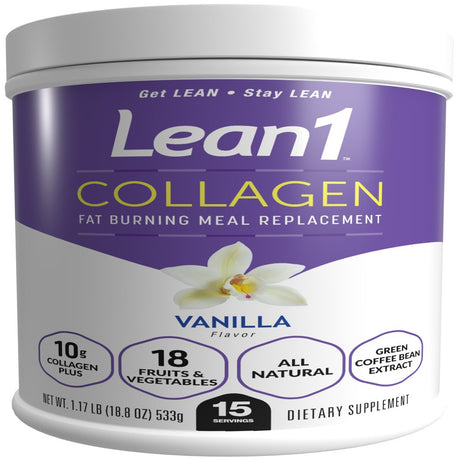 Lean1 Collagen Fat Burning Meal Replacement Shake, Vanilla Flavor, 15 Servings