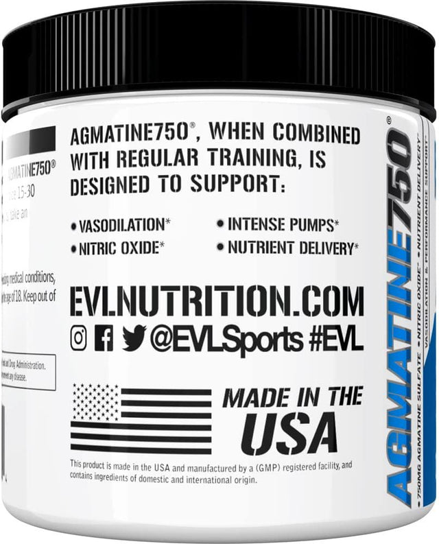 Agmatine Sulfate Powder 750Mg - Evlution Nutrition Agmatine Supplement for Vasodilation Support - Pre Workout Nitric Oxide Powder 100 Servings