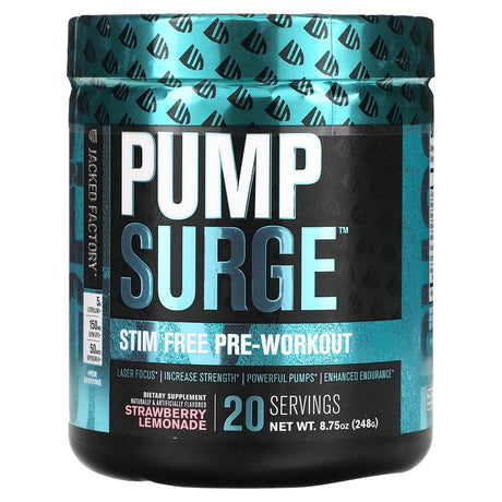 Jacked Factory Pump Surge, Stim Free Pre-Workout, Strawberry Lemonade, 8.75 Oz (248 G)