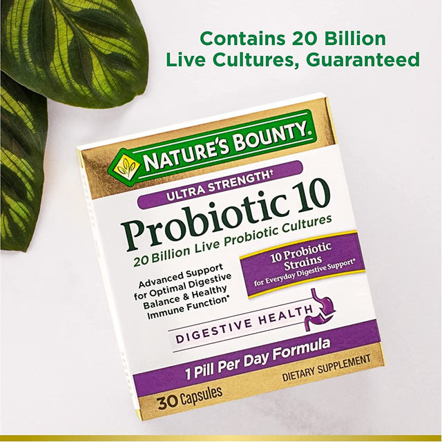 Nature'S Bounty Ultra Strength Probiotic 10 Capsules for Digestive Health, 30 Count - Pack of 2