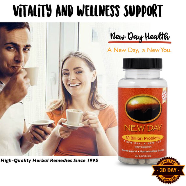 New Day 30 Billion Probiotic, Time Release, 30 Vegetable Cap, 30 Servings, NON-GMO, Gastrointestinal Support