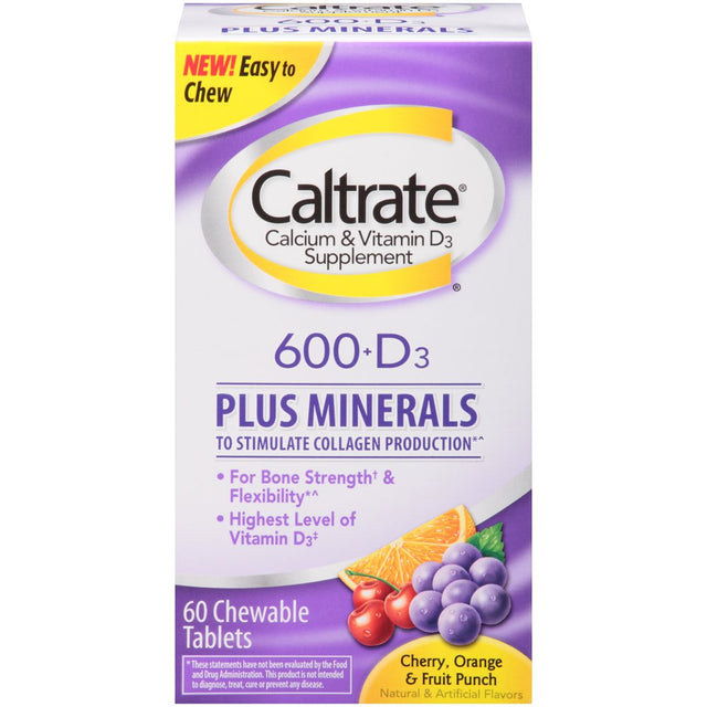 Caltrate Bone Health Advanced 600+D3 plus Minerals Multi-Flavor Calcium Chewables, 60 Ct