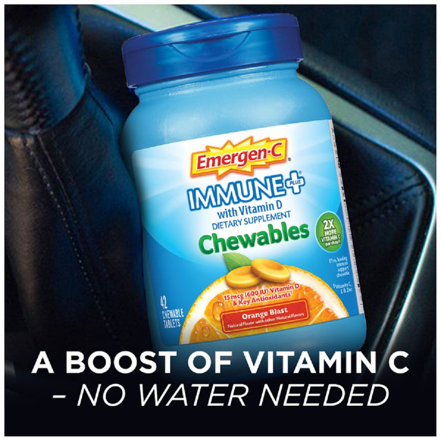 Emergen-C Immune+ Chewables 1000Mg Vitamin C Tablet, with Vitamin D, Immune Support Dietary Supplement for Immunity, Orange Blast Flavor - 14 Count