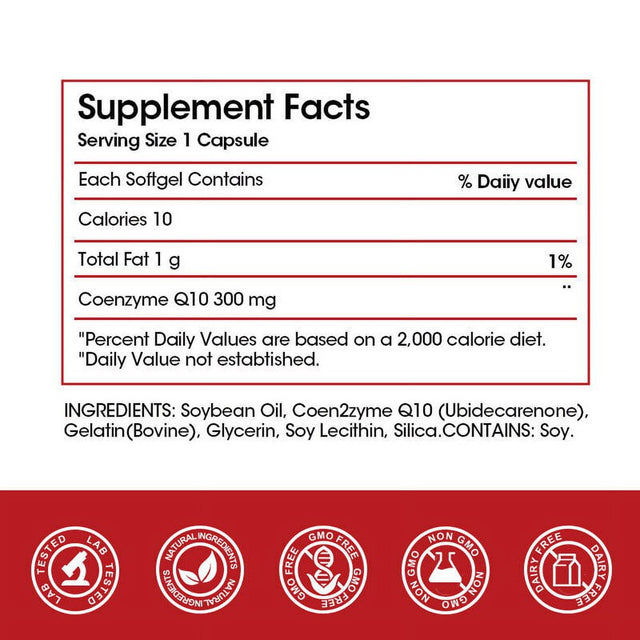 BEAU COQ10 Coenzyme Q10 300Mg Vegetarian Capsule Promotes Cardiovascular Health Heart Health - 120CT