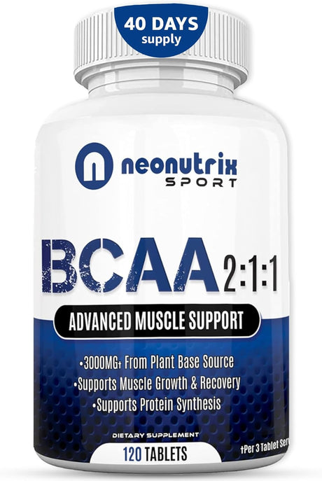 BCAA 2:1:1 Branched Chain Amino Acids Capsules for Muscle Recovery, Energy & Endurance – Vegan Pre & Post Workout Supplement with L-Leucine, L-Isoleucine & L-Valine 120 Tablets by Neonutrix Sports