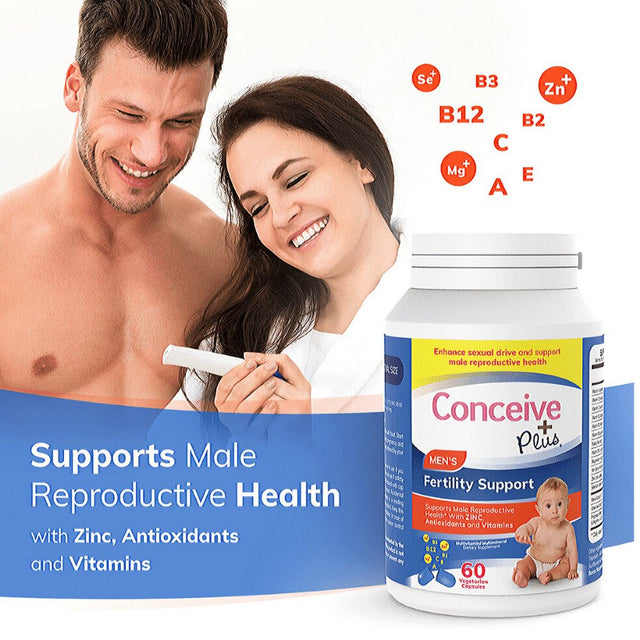 CONCEIVE plus Fertility Supplements for Men | 30-Day Supply | Zinc, Folate, Maca Root, Selenium | Semen Volumizer | Male Fertility Support Pills (60 Capsules)