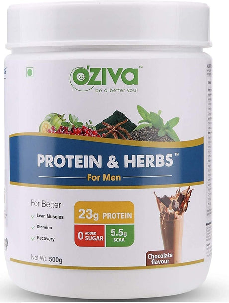 Oziva Protein & Herbs for Men, Chocolate, 16 Servings, 500 G